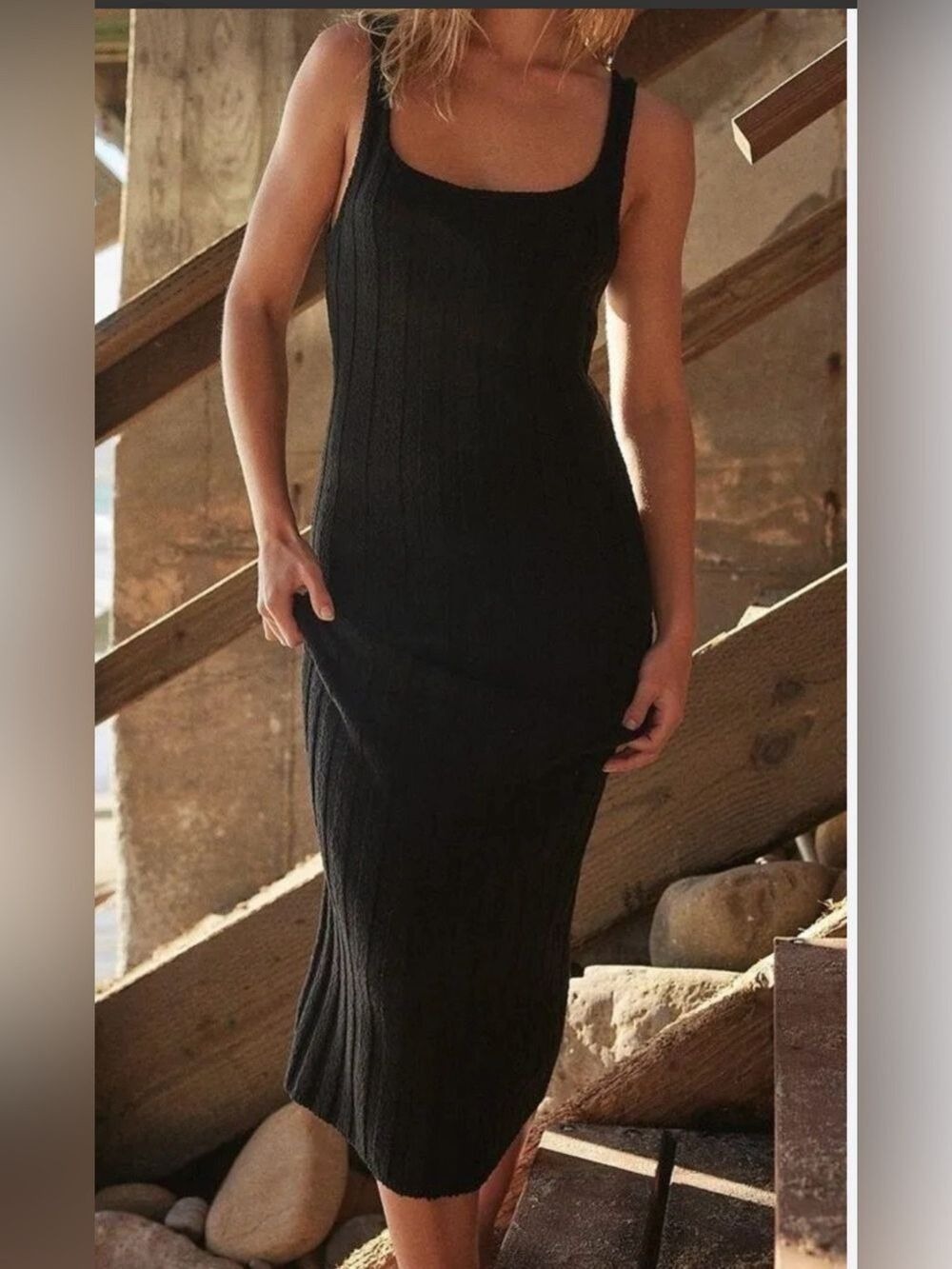 Free people Black Ribbed Classic Tank Midi Dress size xs